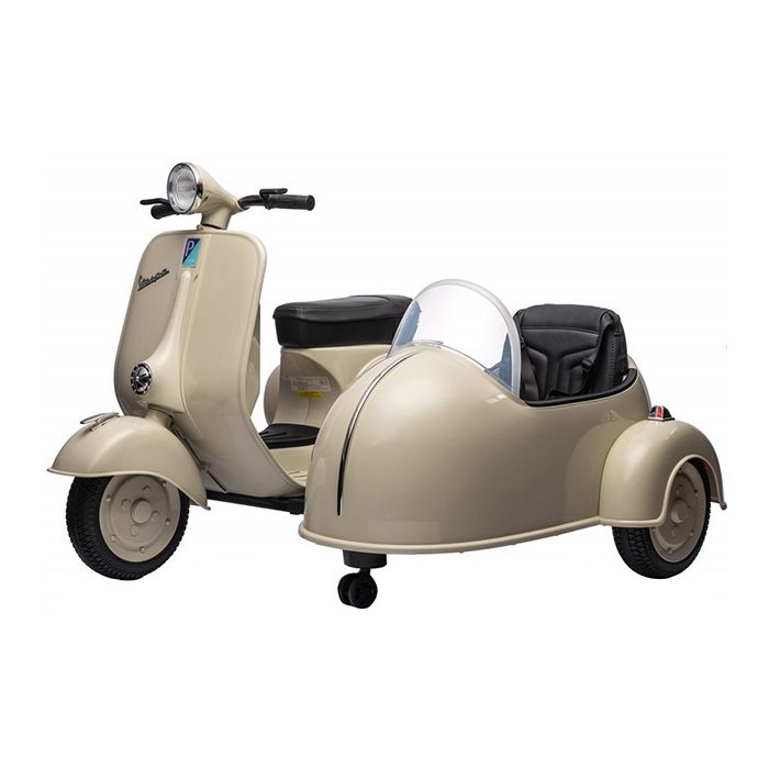 Elektrische Vespa Kind met Zijspan beige 12 Volt
