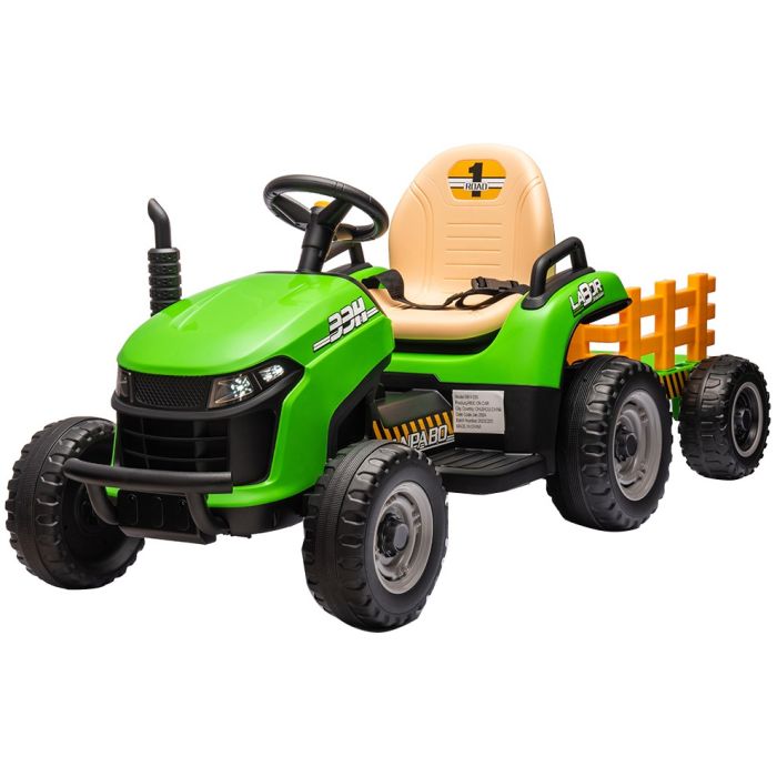 Kinder Accu Tractor Labor met aanhanger Groen 24V