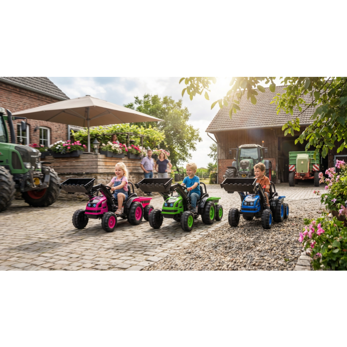 Kinder Accu Tractor met loader en aanhanger Blauw