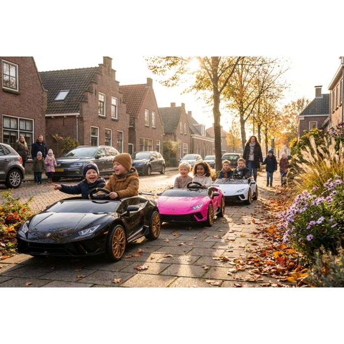 Elektrische Kinderauto Lamborghini Huracan Performante Spyder Zwart Metallic 4X4 24Volt 2 Persoons
