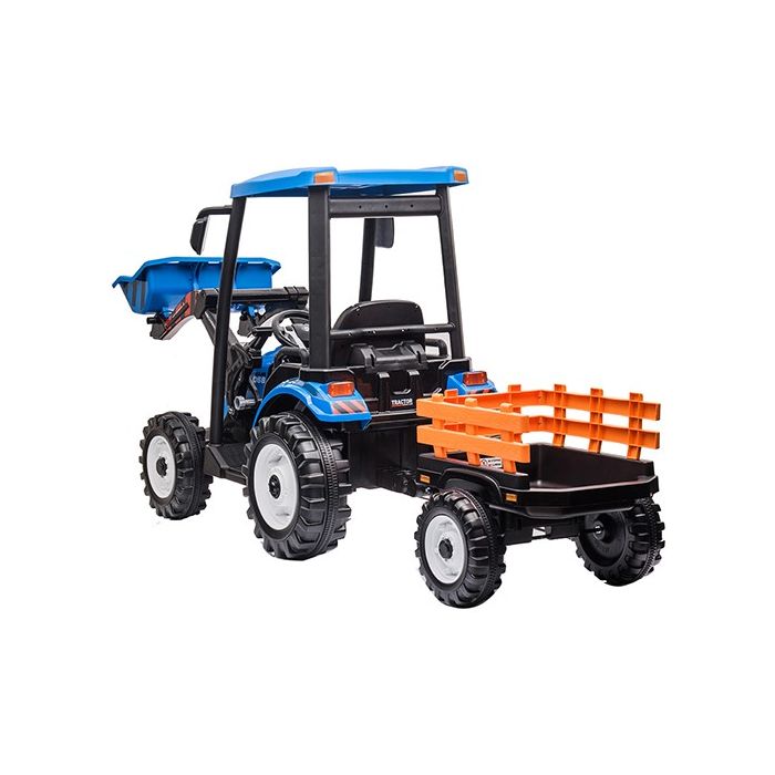 Kinder Accu Tractor Farmer met schep en aanhanger Blauw 24 Volt