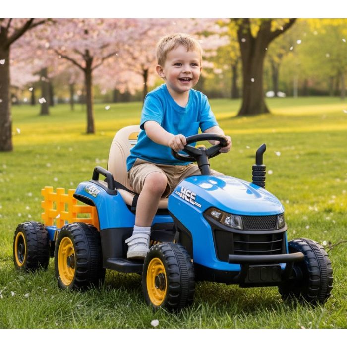Kinder Accu Tractor Labor met aanhanger Blauw 24V