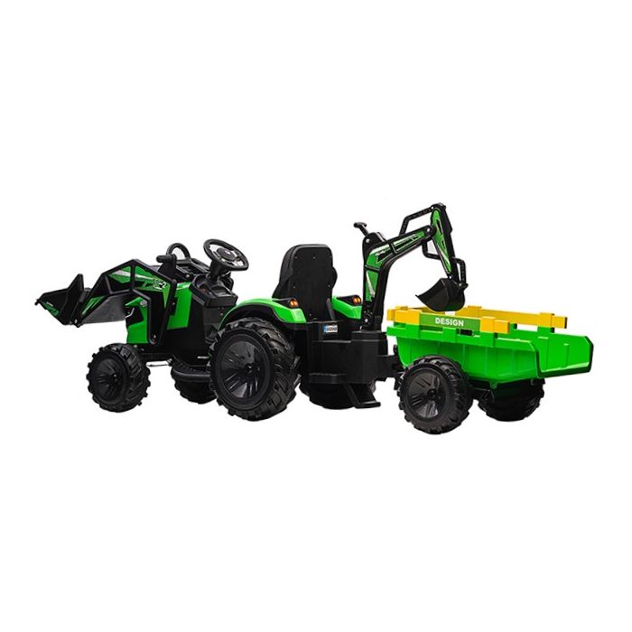 Elektrische Kindertractor Digger Groen 24V met Aanhanger en Schep