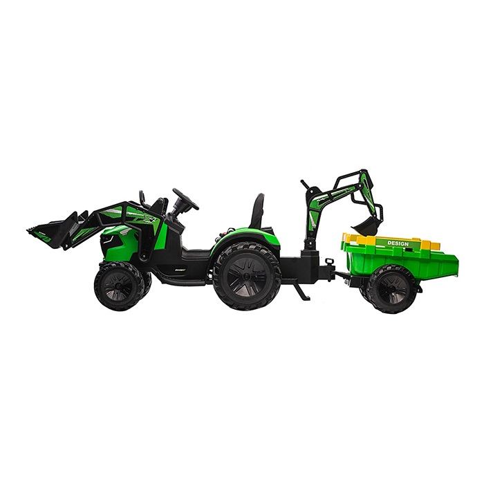 Elektrische Kindertractor Digger Groen 24V met Aanhanger en Schep