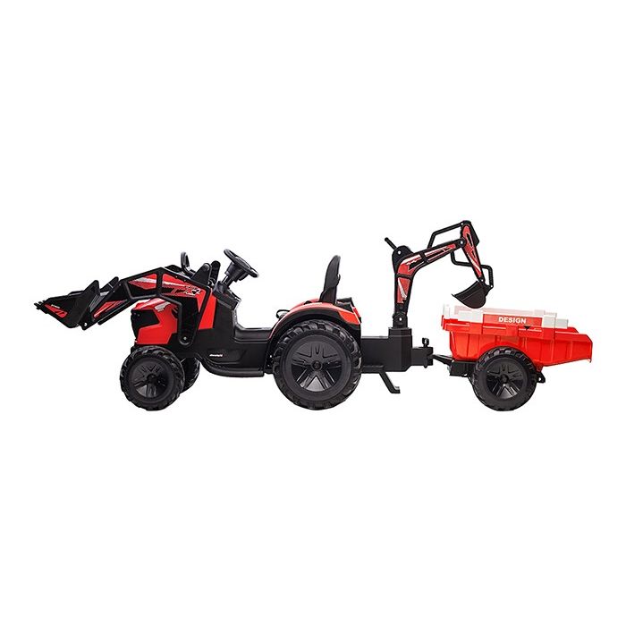 Elektrische Kindertractor Digger Rood 24V met Aanhanger en Schep