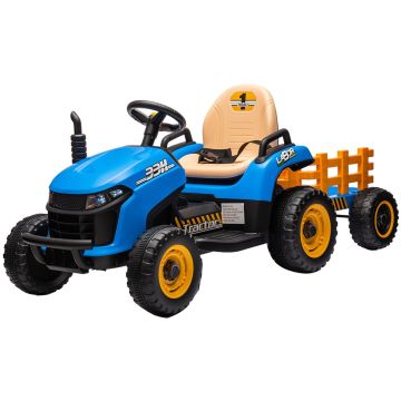 Kinder Accu Tractor Labor met aanhanger Blauw 24V