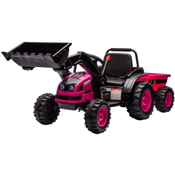 Kinder Accu Tractor met loader en aanhanger Roze