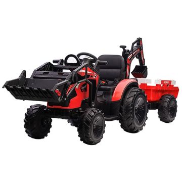 Elektrische Kindertractor Digger Rood 24V met Aanhanger en Schep