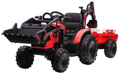 Elektrische Kindertractor Digger Rood 24V met Aanhanger en Schep
